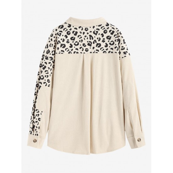 Women's Animal Leopard Corduroy Flap Detail Single Breasted Tunic Long Shirt Jacket Shacket Women's Animal Leopard Corduroy Flap Detail Single Breasted Tunic Long Shirt Jacket Shacket