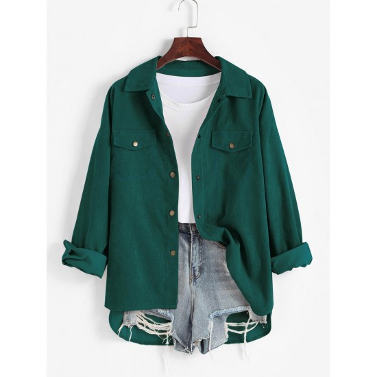 High Low Flap Details Corduroy Shacket High Low Flap Details Corduroy Shacket