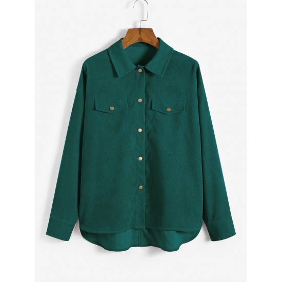 High Low Flap Details Corduroy Shacket High Low Flap Details Corduroy Shacket