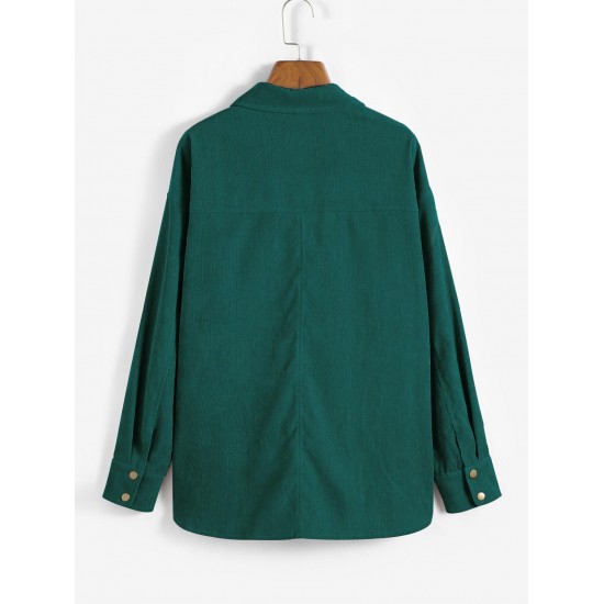 High Low Flap Details Corduroy Shacket High Low Flap Details Corduroy Shacket