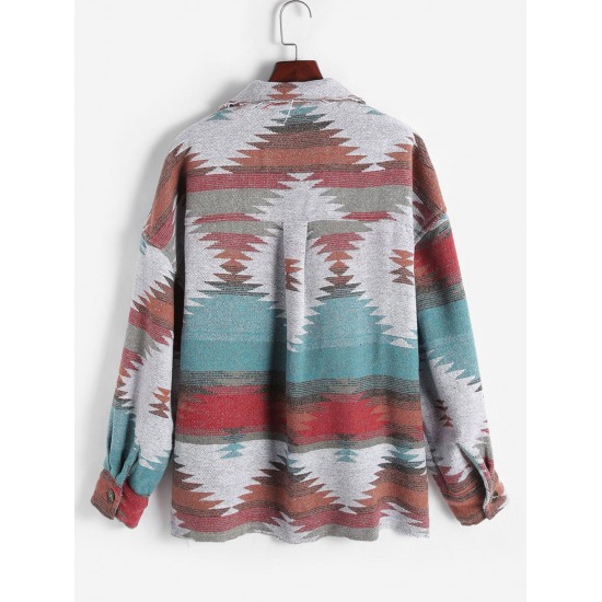 Ethnic Aztec Print Flap Pockets Button Up Jacket Ethnic Aztec Print Flap Pockets Button Up Jacket