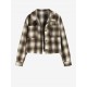 Women's Turn Down Collar Pocket Design Plaid Print Single-breasted Woolen Crop Jacket Women's Turn Down Collar Pocket Design Plaid Print Single-breasted Woolen Crop Jacket