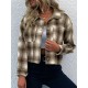 Women's Turn Down Collar Pocket Design Plaid Print Single-breasted Woolen Crop Jacket Women's Turn Down Collar Pocket Design Plaid Print Single-breasted Woolen Crop Jacket