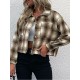 Women's Turn Down Collar Pocket Design Plaid Print Single-breasted Woolen Crop Jacket Women's Turn Down Collar Pocket Design Plaid Print Single-breasted Woolen Crop Jacket