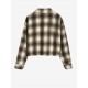 Women's Turn Down Collar Pocket Design Plaid Print Single-breasted Woolen Crop Jacket Women's Turn Down Collar Pocket Design Plaid Print Single-breasted Woolen Crop Jacket