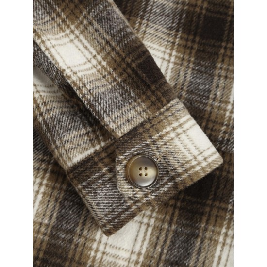 Women's Turn Down Collar Pocket Design Plaid Print Single-breasted Woolen Crop Jacket Women's Turn Down Collar Pocket Design Plaid Print Single-breasted Woolen Crop Jacket