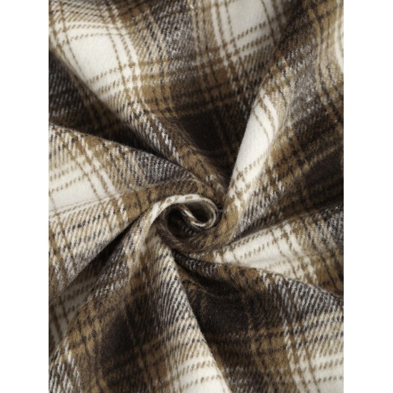 Women's Turn Down Collar Pocket Design Plaid Print Single-breasted Woolen Crop Jacket Women's Turn Down Collar Pocket Design Plaid Print Single-breasted Woolen Crop Jacket