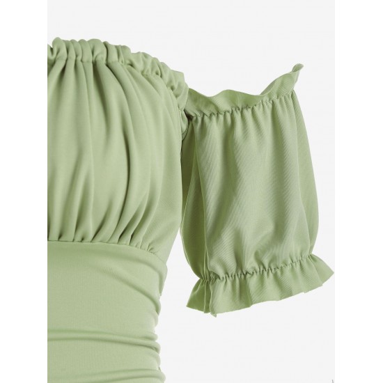 Solid Color Off The Shoulder Cinched Dress Solid Color Off The Shoulder Cinched Dress