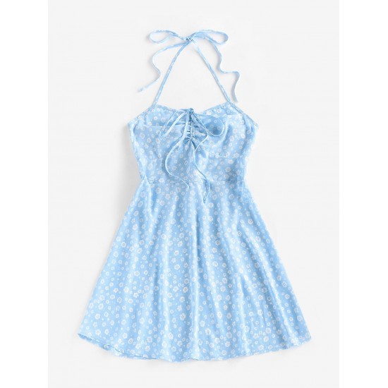 Floral Ribbed Cinched Tie Smocked Sun Dress Floral Ribbed Cinched Tie Smocked Sun Dress