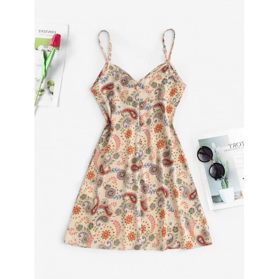 Ethnic Flower Paisley Print Cinched Mini Dress Ethnic Flower Paisley Print Cinched Mini Dress