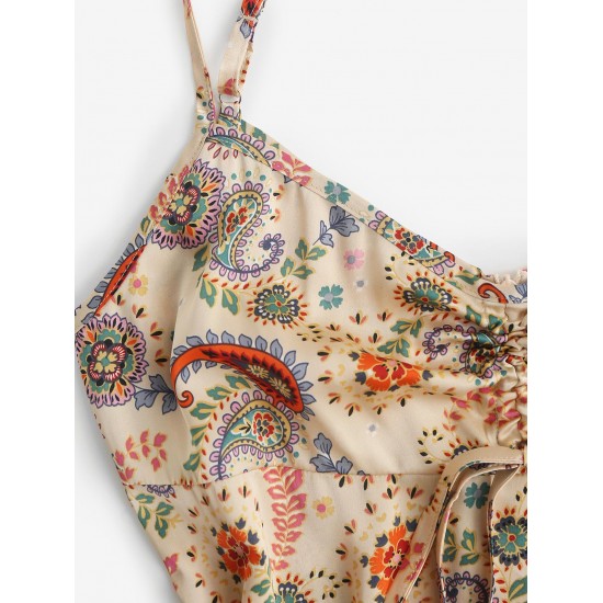 Ethnic Flower Paisley Print Cinched Mini Dress Ethnic Flower Paisley Print Cinched Mini Dress