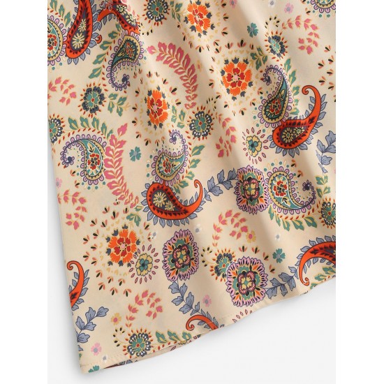 Ethnic Flower Paisley Print Cinched Mini Dress Ethnic Flower Paisley Print Cinched Mini Dress