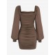 Lantern Sleeve Ruched Square Neck Bodycon Dress Lantern Sleeve Ruched Square Neck Bodycon Dress