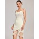 Crochet Semi Sheer Tassel Criss Cross Tulip Hem Vegas Dress Crochet Semi Sheer Tassel Criss Cross Tulip Hem Vegas Dress