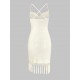 Crochet Semi Sheer Tassel Criss Cross Tulip Hem Vegas Dress Crochet Semi Sheer Tassel Criss Cross Tulip Hem Vegas Dress