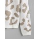 Leopard Drop Shoulder Half Button Jumper Sweater Leopard Drop Shoulder Half Button Jumper Sweater