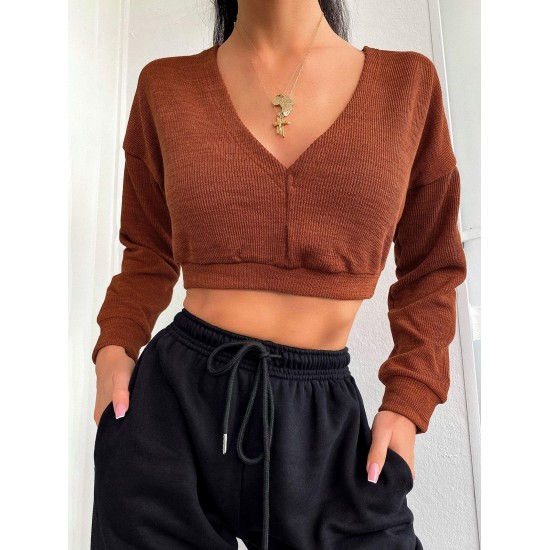 Loose V Neck Cropped Knitwear Loose V Neck Cropped Knitwear