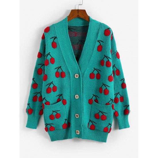 Cherry Button Up Dual Pocket Cardigan Cherry Button Up Dual Pocket Cardigan