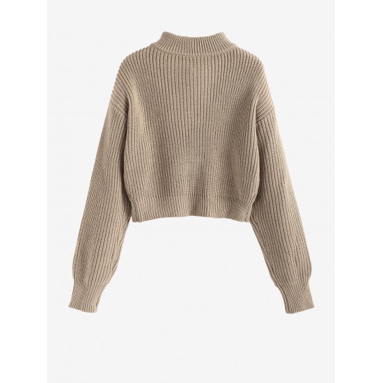 Women's Daily Solid Color Mock Neck Quarter Zip Pollover Short Jumper Sweater Women's Daily Solid Color Mock Neck Quarter Zip Pollover Short Jumper Sweater