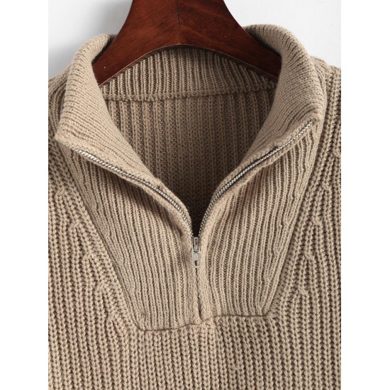 Women's Daily Solid Color Mock Neck Quarter Zip Pollover Short Jumper Sweater Women's Daily Solid Color Mock Neck Quarter Zip Pollover Short Jumper Sweater