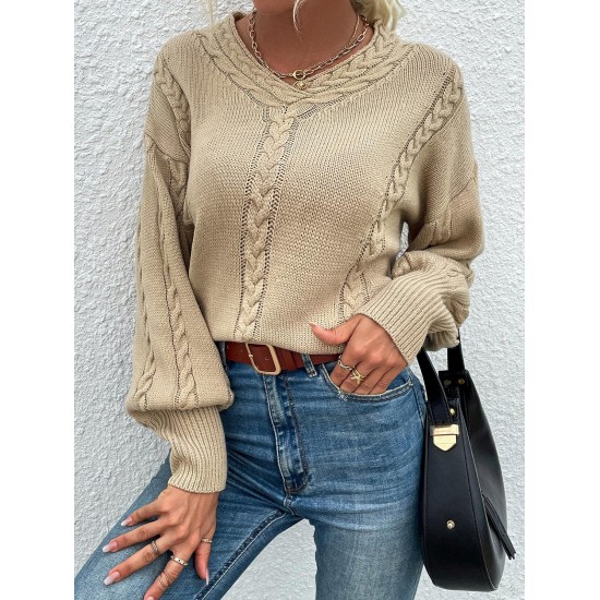 Cable Pointelle Knit Drop Shoulder Sweater Cable Pointelle Knit Drop Shoulder Sweater