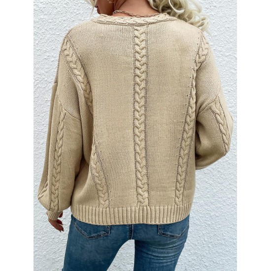 Cable Pointelle Knit Drop Shoulder Sweater Cable Pointelle Knit Drop Shoulder Sweater
