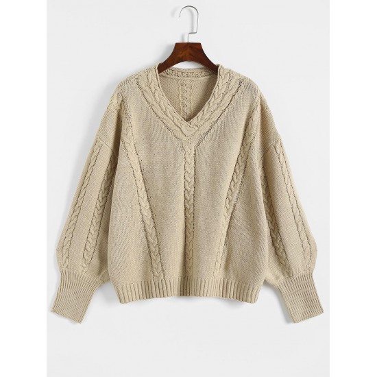 Cable Pointelle Knit Drop Shoulder Sweater Cable Pointelle Knit Drop Shoulder Sweater