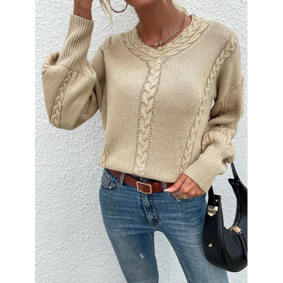 Cable Pointelle Knit Drop Shoulder Sweater Cable Pointelle Knit Drop Shoulder Sweater
