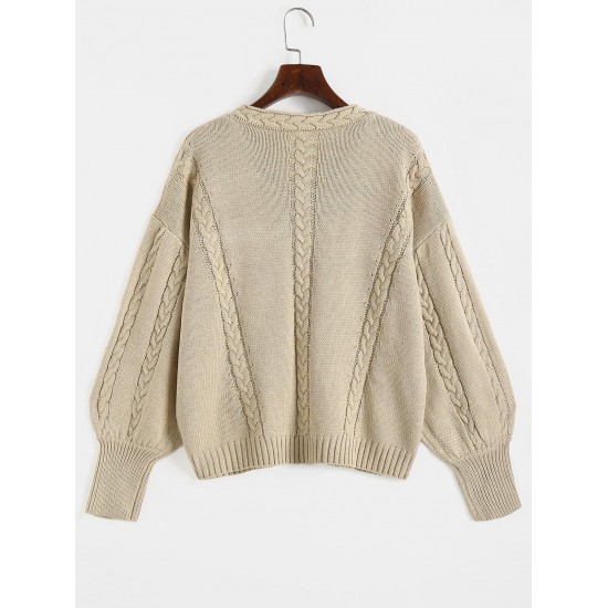 Cable Pointelle Knit Drop Shoulder Sweater Cable Pointelle Knit Drop Shoulder Sweater