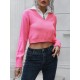Quarter Zip Colorblock Cropped Sweater Quarter Zip Colorblock Cropped Sweater