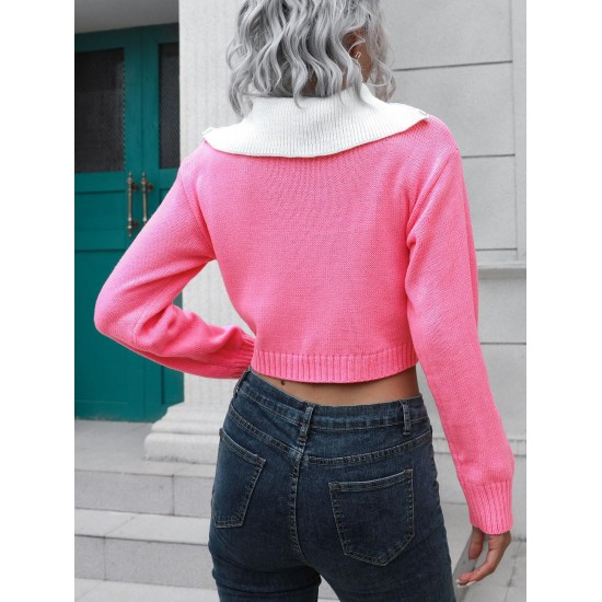 Quarter Zip Colorblock Cropped Sweater Quarter Zip Colorblock Cropped Sweater