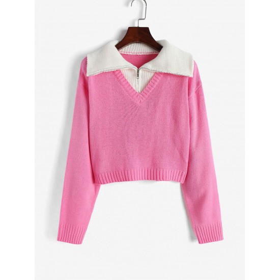 Quarter Zip Colorblock Cropped Sweater Quarter Zip Colorblock Cropped Sweater