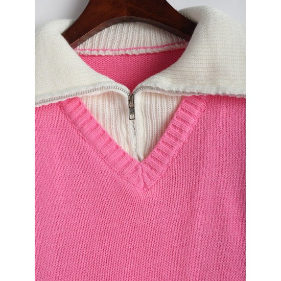 Quarter Zip Colorblock Cropped Sweater Quarter Zip Colorblock Cropped Sweater
