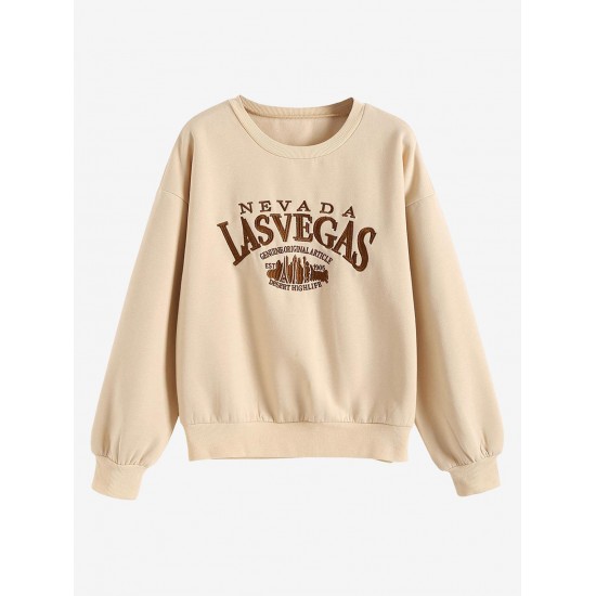 Rib-trim LAS VEGAS Embroidered Fleece-lined Sweatshirt Rib-trim LAS VEGAS Embroidered Fleece-lined Sweatshirt