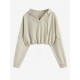 Women's Casual V Neck Pocket Design Drop Shoulder Solid Color Toggle Drawstring Cropped Hoodie Women's Casual V Neck Pocket Design Drop Shoulder Solid Color Toggle Drawstring Cropped Hoodie