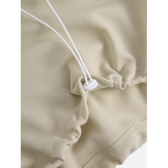 Women's Casual V Neck Pocket Design Drop Shoulder Solid Color Toggle Drawstring Cropped Hoodie Women's Casual V Neck Pocket Design Drop Shoulder Solid Color Toggle Drawstring Cropped Hoodie