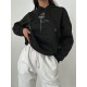 Drop Shoulder Rose Print Thermal Lined Hoodie Drop Shoulder Rose Print Thermal Lined Hoodie