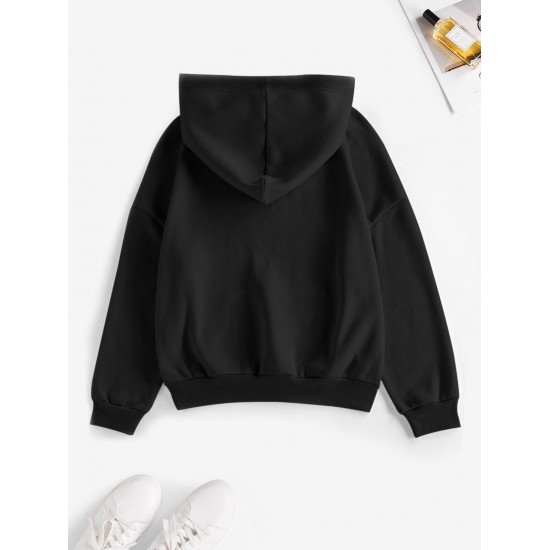 Drop Shoulder Rose Print Thermal Lined Hoodie Drop Shoulder Rose Print Thermal Lined Hoodie