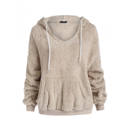 Faux Fur Fluffy Drop Shoulder Pocket Hoodie Faux Fur Fluffy Drop Shoulder Pocket Hoodie