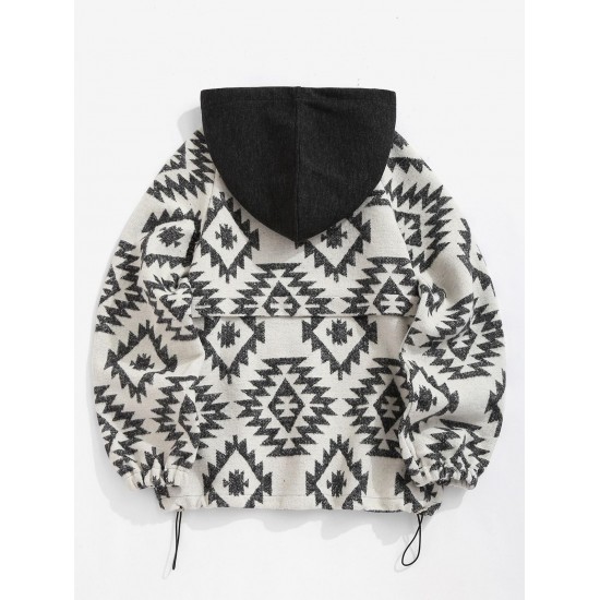 Women's Ethnic Style Tribal Geo Aztec Printed Quarter Zip Raglan Sleeve Front Pocket Wool Blend Loose Pullover Hoodie Women's Ethnic Style Tribal Geo Aztec Printed Quarter Zip Raglan Sleeve Front Pocket Wool Blend Loose Pullover Hoodie