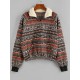 Tribal Ethnic Aztec Printed Faux Shearling Collar Quarter Zip Sweatshirt Tribal Ethnic Aztec Printed Faux Shearling Collar Quarter Zip Sweatshirt