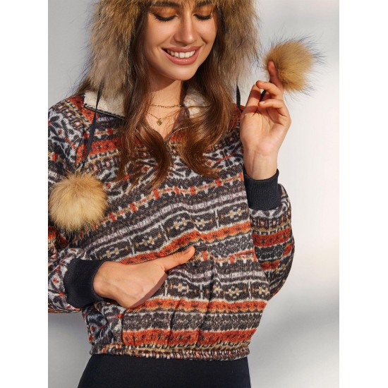 Tribal Ethnic Aztec Printed Faux Shearling Collar Quarter Zip Sweatshirt Tribal Ethnic Aztec Printed Faux Shearling Collar Quarter Zip Sweatshirt