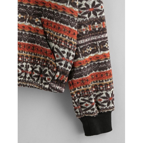 Tribal Ethnic Aztec Printed Faux Shearling Collar Quarter Zip Sweatshirt Tribal Ethnic Aztec Printed Faux Shearling Collar Quarter Zip Sweatshirt