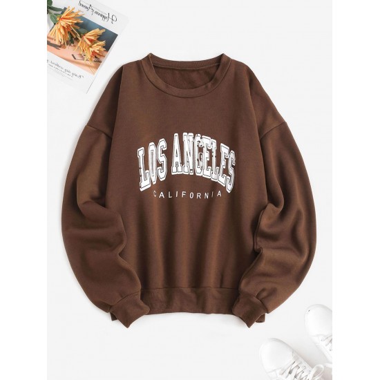 Flocking Lined Los Angeles Print Drop Shoulder Sweatshirt Flocking Lined Los Angeles Print Drop Shoulder Sweatshirt