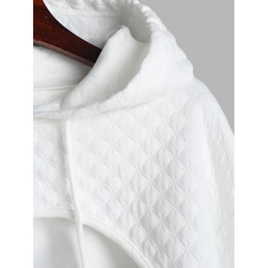 Women's Casual Athleisure Style Solid Color Jacquard Textured Drawstring Drop Shoulder Shrug Style Crop Hoodie Women's Casual Athleisure Style Solid Color Jacquard Textured Drawstring Drop Shoulder Shrug Style Crop Hoodie